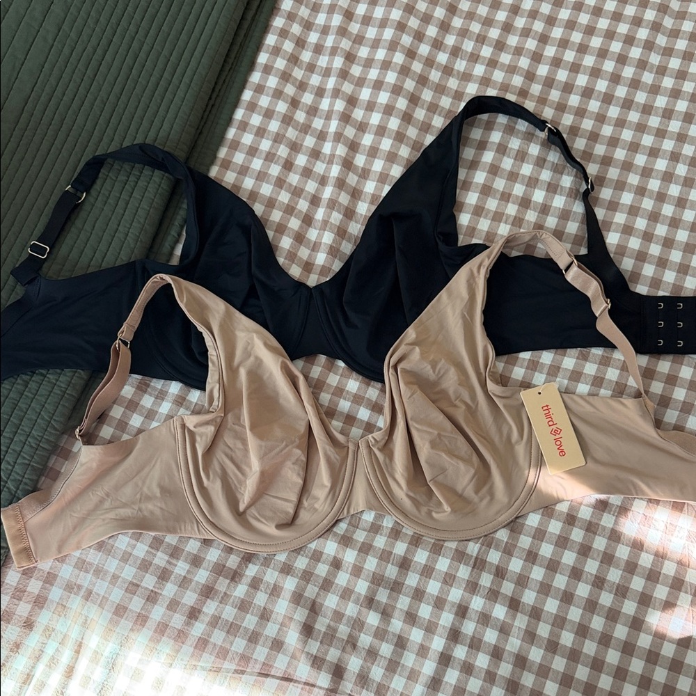 ThirdLove Second Skin Unlined Black and Tan Bra Set of 2